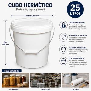 Cubo hermetico 25 litros con asa metálica