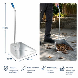 Recogedor Metálico Galvanizado con Mango Largo 