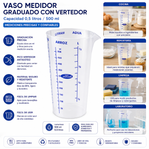 Vaso medidor 0.5 litros con vertedor