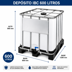  Contenedor- deposito 600 litros reforzado Pale plastico - Homologacion ADR y uso alimentario