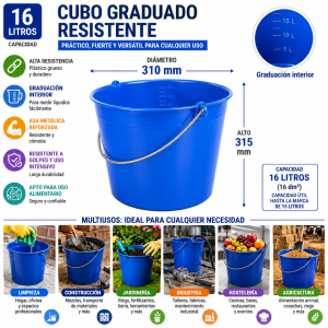 Cubo fuerte 16 litros graduado