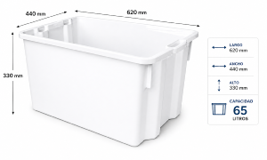 Cubeta apilable y encajable 65 litros con tapa