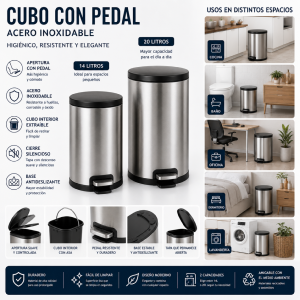 Cubo pedal acero 14 litros. Medidas Diámetro 250 mm Altura 395 mm