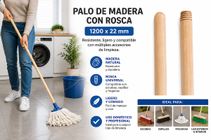 Palo de Madera ,Rosca Universal 1200 x 22 mm