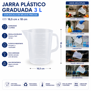 Jarra medidora 3 litros -Graduación en relieve